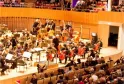 Vue d'ensemble d'un orchestre symphonique en concert dans une salle de spectacle de Bordeaux, avec musiciens sur scène et public en gradins.